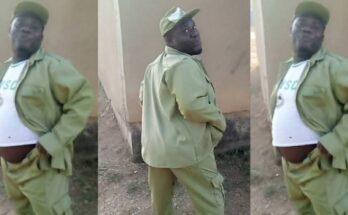 Male INEC Corps Member shows Off Protruding Abdomen in Undersized White T-shirt