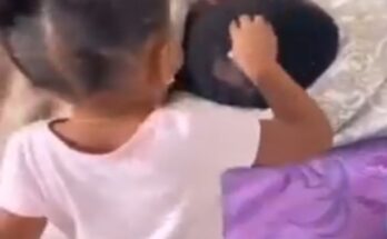 Mischievous little girl cuts off her father's hair and glues to her doll!