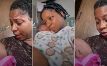Displeased Nigerian mother confronts her New born baby on why she was born bald