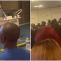 White teacher pronounces series of Yoruba students names while marking attendance.