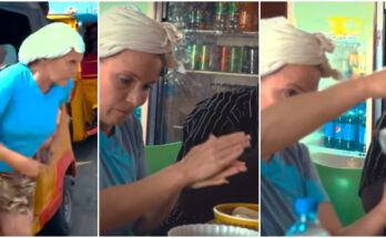 Hilarious oyinbo woman orders three wraps of fufu with ogbono soup