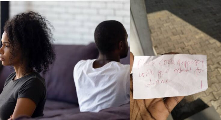 Please cook pepper soup with goat meat for dinner: Husband uses note to instruct wife, refuses to speak to her | Ikejabird.com