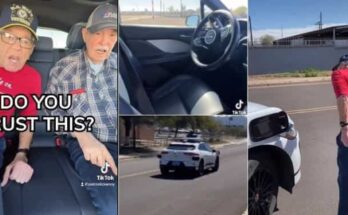Old men shocked as a car that drives itself picks them up!