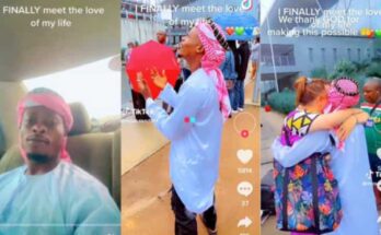 Man overwhelmed as he welcomes Oyinbo lover at Nigerian airport, first meeting ever | Ikejabird.com
