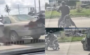 Nigerian okada rider towing a car, netizens react | Ikejabird.com