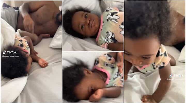 Father disrupts sleep of sound sleeping baby who disturbed his sleep at night