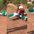 Netizens react as Nigerian man tests airplane model he made