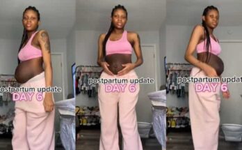 Young mum shows off baby bump 6 days after delivering twins | Ikejabird.com