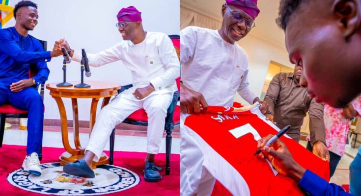 I'm an Arsenal fan: Babajide Sanwo-Olu hosts Arsenal star, Bukayo Saka, receives signed jersey :ikejabird.com