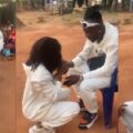 Couple rocks matching joggers and sneakers for traditional wedding ceremony | Ikejabird.com