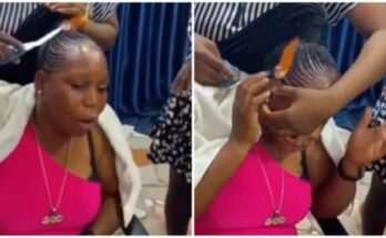Nigerian hairstylist uses fire to smoothen out clients braids, netizens react
