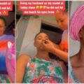Supportive Nigerian man allows his wife apply him makeup