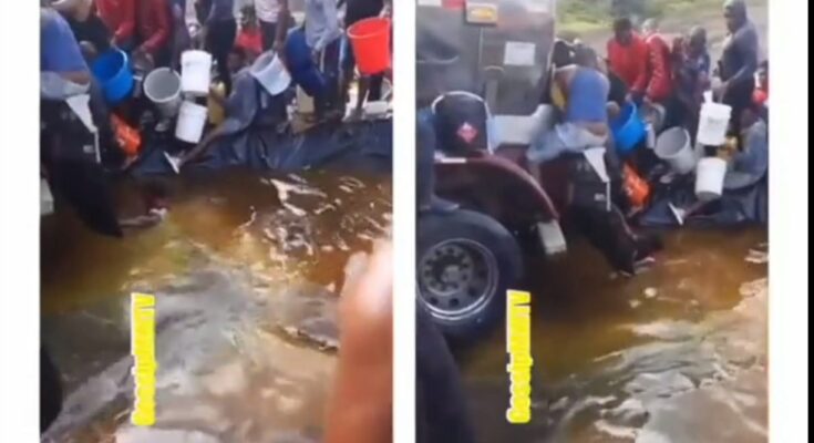 This is dangerous: Residents swim in fuel as tanker falls down:ikejabird.com