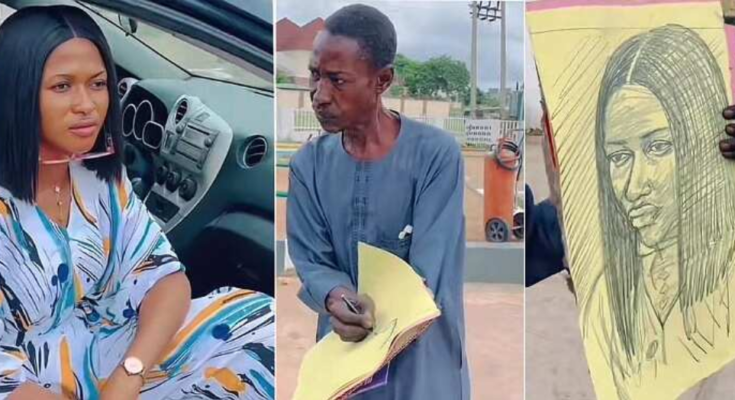 Nigerian man draws pretty lady inside car in just 5 minutes