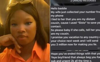 Sugar daddy promises side chick N3 million vacation, asks her to lie to wife
