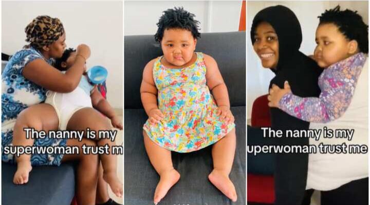 Nanny carries super chubby baby on her back, stuns netizens