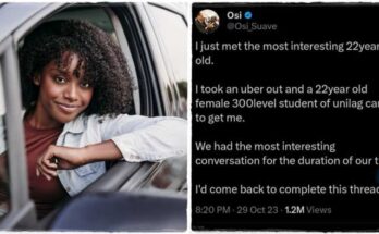 Twitter user shares exciting experience with a 22-year old female Uber driver