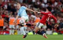 Manchester United and Manchester City players during the Manchester Derby