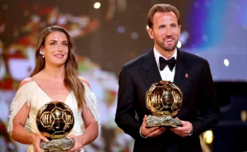 Harry Kane and Alexia Putellas pose with their Ballon d’Or trophies at the 2026 ceremony